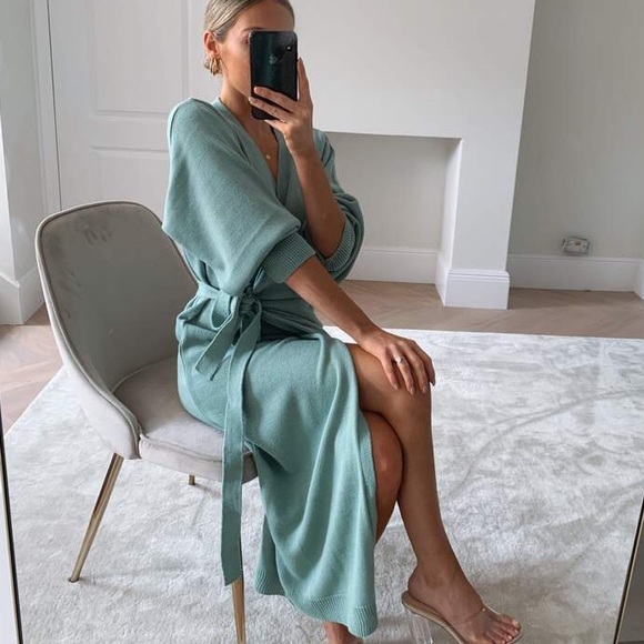 Green Sweater Wrap Midi Dress - Picture 2 of 4